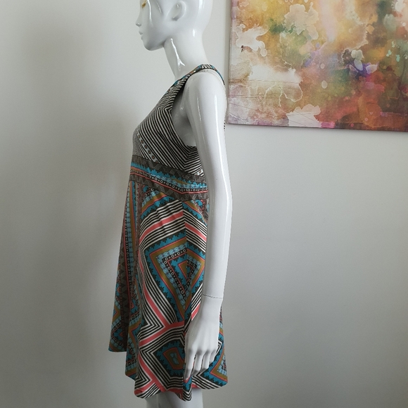 Prana Size S Aztec Print Sleeveless Racerback Skater Dress - Picture 7 of 12